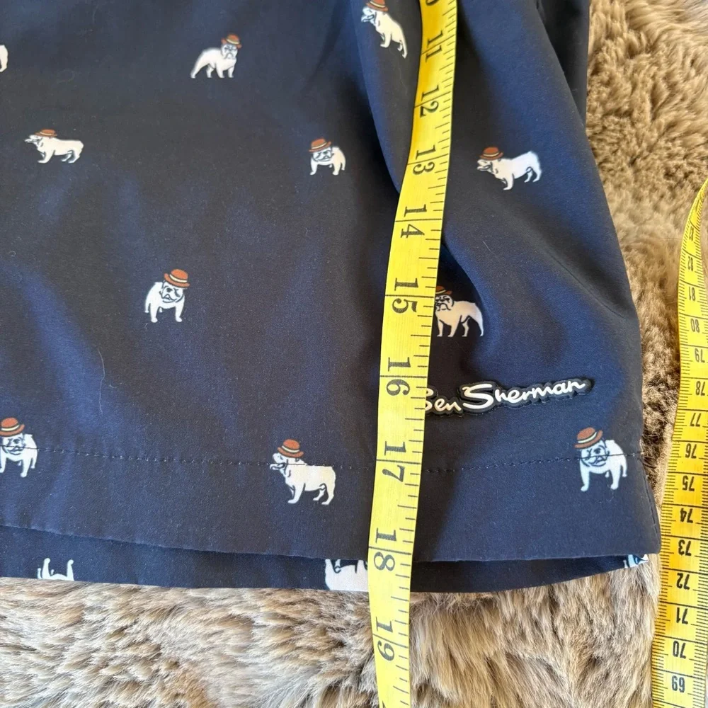 BEN SHERMAN Bulldog-Print Swim Shorts Stretch Drawstring Pocket Resort XL 7”‎